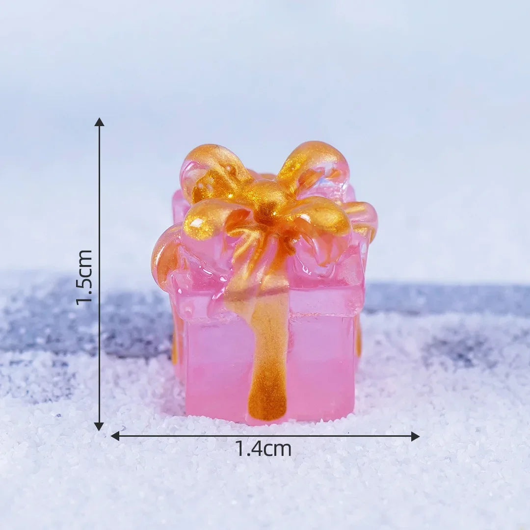 1pcs Luminous Mini Christmas Gifts Box Decoration Accessories Moss Landscape Ornaments Diy Dollhouse Miniatures Figures Kawaii Peaceful Pleasures Health and Wellness rose red