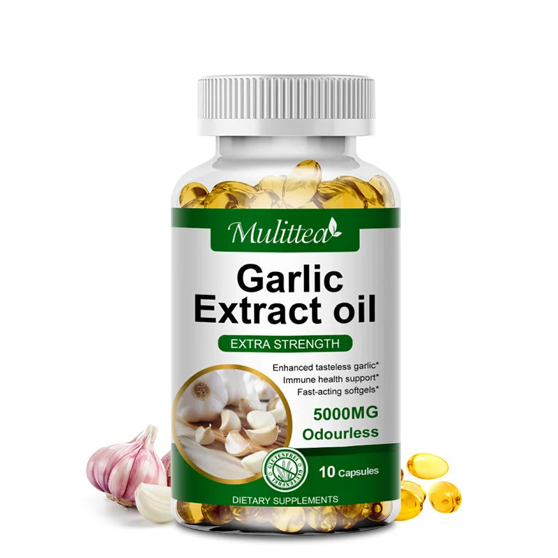 Mulittea Tasteless Garlic Oil Extract Capsules – 120ct Immune Support Dietary Supplements Peaceful Pleasures Health and Wellness 1bottles United States