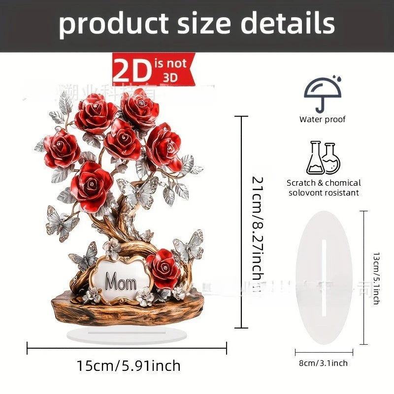 1PC Flat Acrylic Rose with Stand MOM Birthday Gift Mother's Day Anniversary Table Decoration Gift for Mom Peaceful Pleasures Health and Wellness C 8in