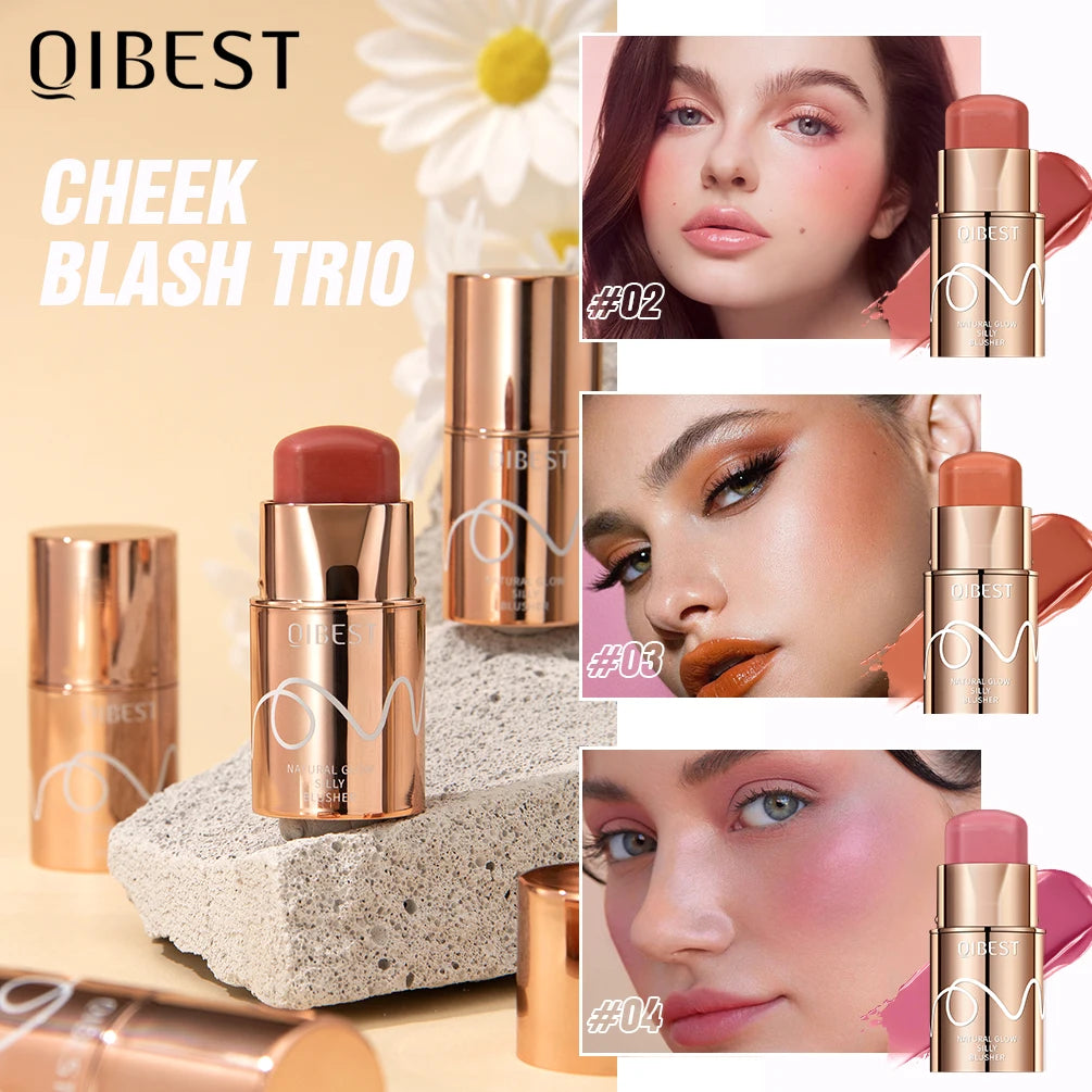 QIBEST Multi-Use blush stick solid Moisturizer Shadow Lips Cheek Blusher Pink Red Orange Waterproof Peach Creamy Makeup Stick Peaceful Pleasures Health and Wellness