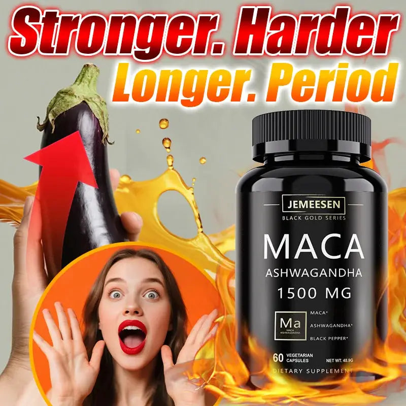 Organic Maca Root Powder Capsules 1500mg containing Maca Root Extract,Ashwagandha,Black Pepper, Supplements for Men Peaceful Pleasures Health and Wellness