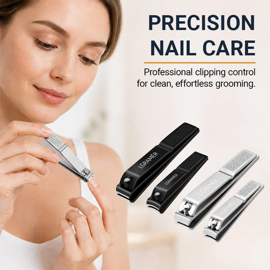 LGRAMER 2-Piece Black Stainless Steel Nail Clipper Set Nail Clipper Set Peaceful Pleasures Health and Wellness