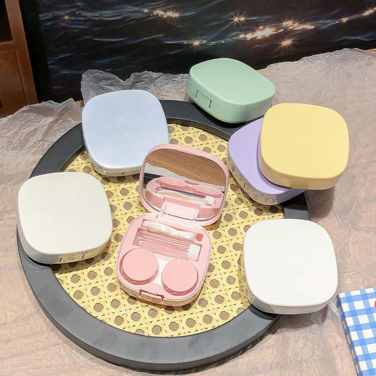 Simple macaroon contact lens box Cosmetic Contact Lenses box portable compact high value storage box, practical and simple Peaceful Pleasures Health and Wellness
