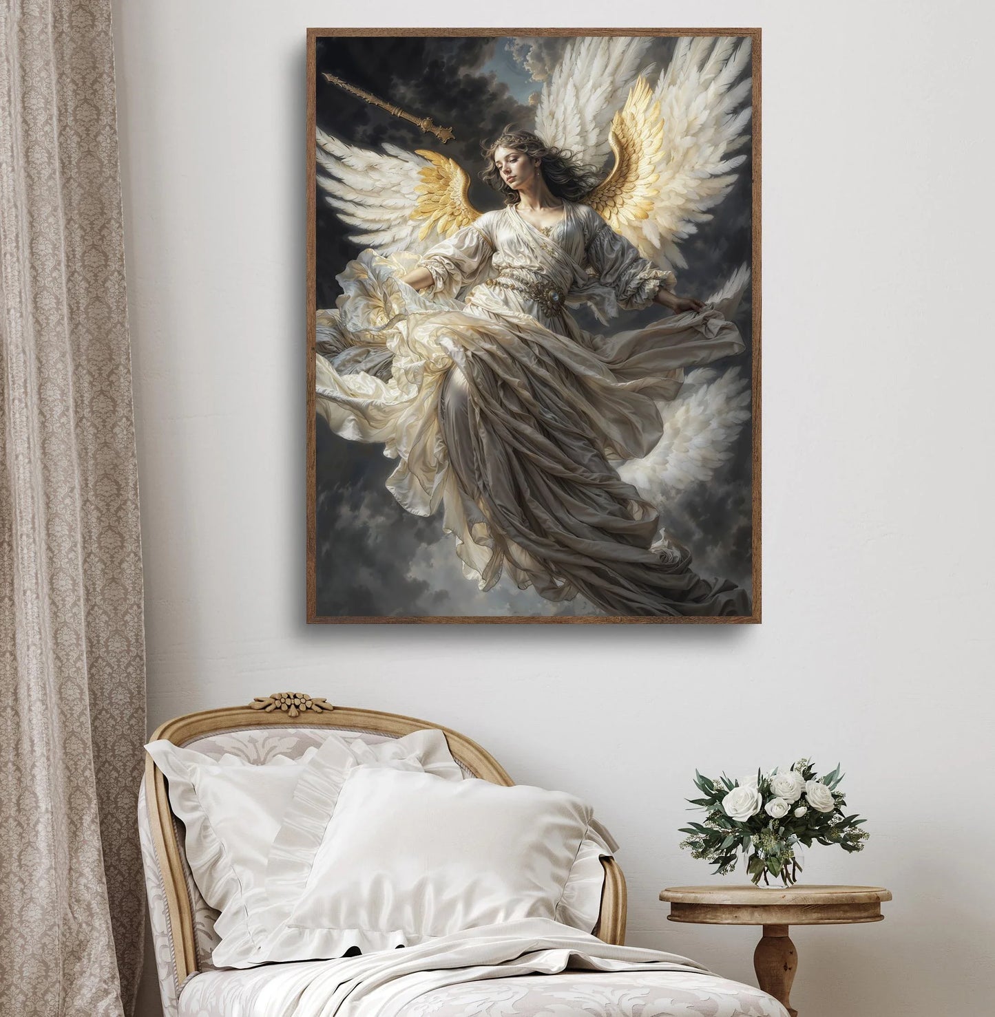 Nordic Religious Art Benevolent Portrait Of The Virgin Mary Archangel Canvas Painting, Wall Art for Living Room Home Decor Peaceful Pleasures Health and Wellness