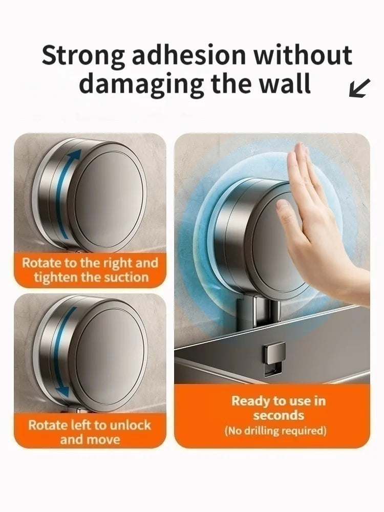 No-Drill Aluminum Bathroom Shelf | Suction Cup Wall Organizer