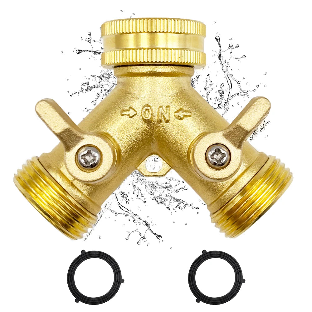 3/4 Inch 2 Way Brass Garden Hose Splitter Y-Type Tap Watering Connector Distributor for Outdoor Faucet 1/2/3 set Peaceful Pleasures Health and Wellness 1pcs