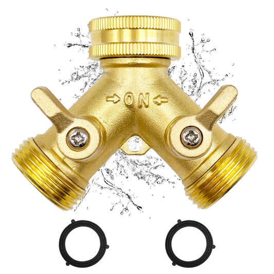 3/4 Inch 2 Way Brass Garden Hose Splitter Y-Type Tap Watering Connector Distributor for Outdoor Faucet 1/2/3 set Peaceful Pleasures Health and Wellness 1pcs