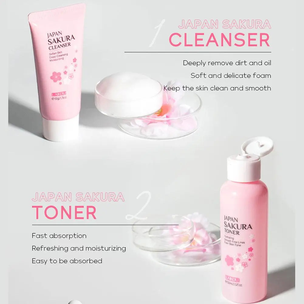 Sakura 6-Piece Skin Care Set – Cleanser, Toner, Serum, Eye Cream, Moisturizer & Sunscreen Peaceful Pleasures Health and Wellness