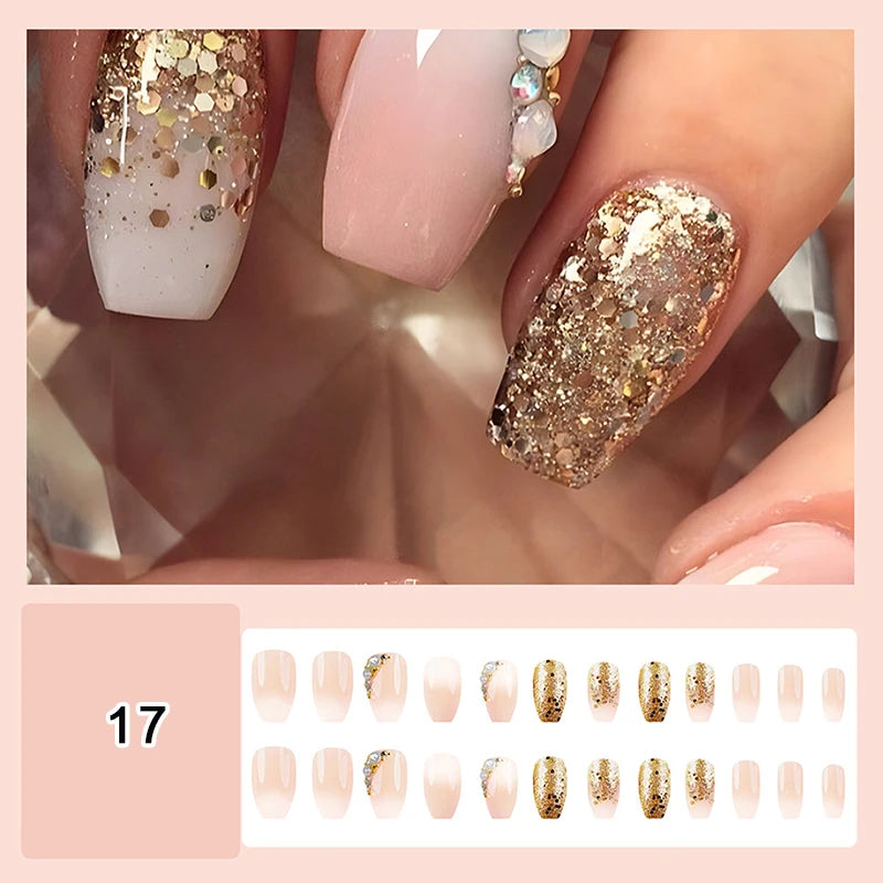24/30Pcs Medium Fake Nail Set With Jelly Glue Gradient French Press On False Nail Elegantstyle Nails Full Cover Wearing False Peaceful Pleasures Health and Wellness 17