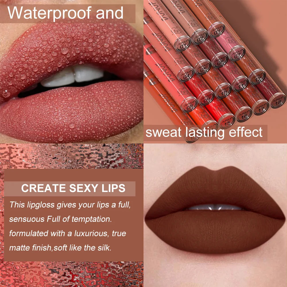 DUNUF 18-Color Matte Velvet Lipstick & Moisturizing Lip Gloss