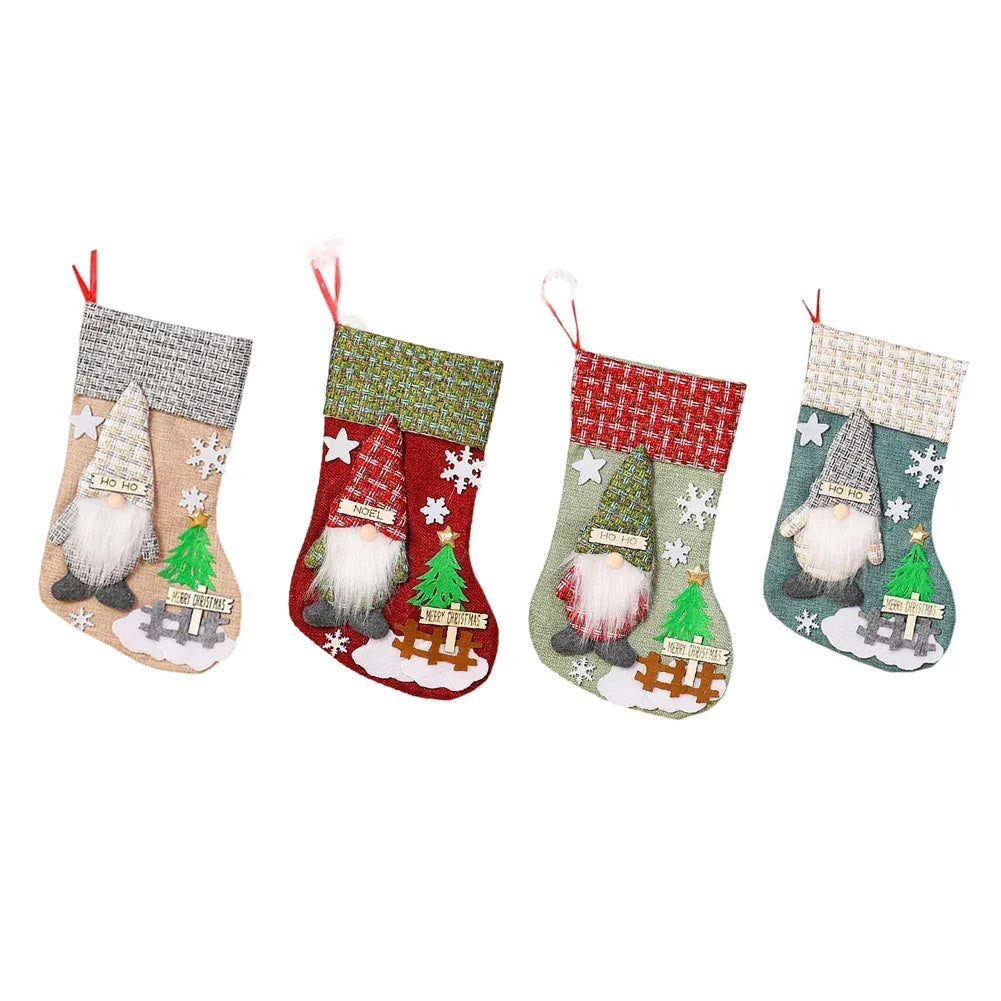 4-Pack 3D Gnome Plush Christmas Stockings | Festive Holiday Decor