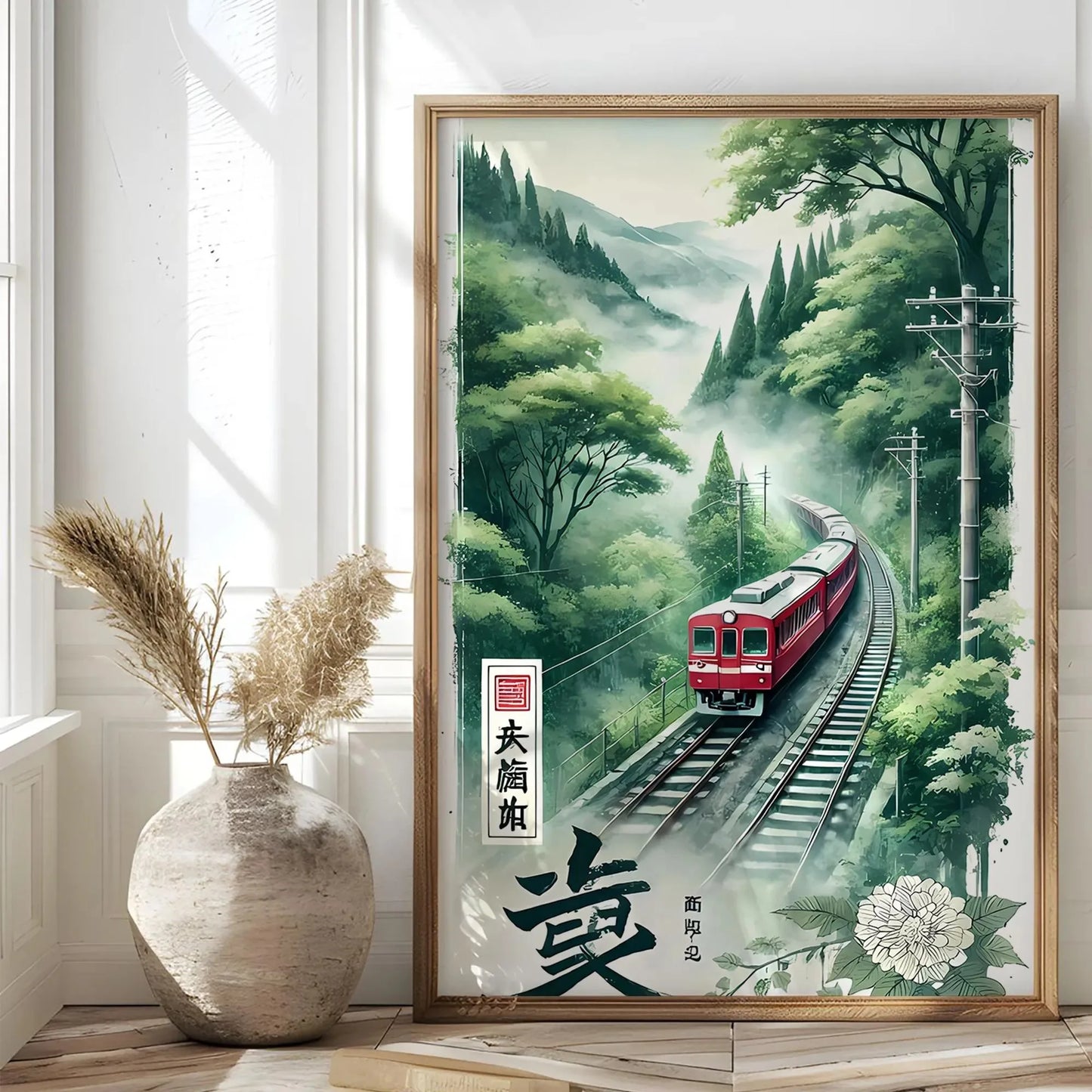 Retro Japanese Railway Landscape Canvas Print Tokyo Rainy Night Street Wall Art Poster for Modern Living Room Bedroom Home Decor Peaceful Pleasures Health and Wellness