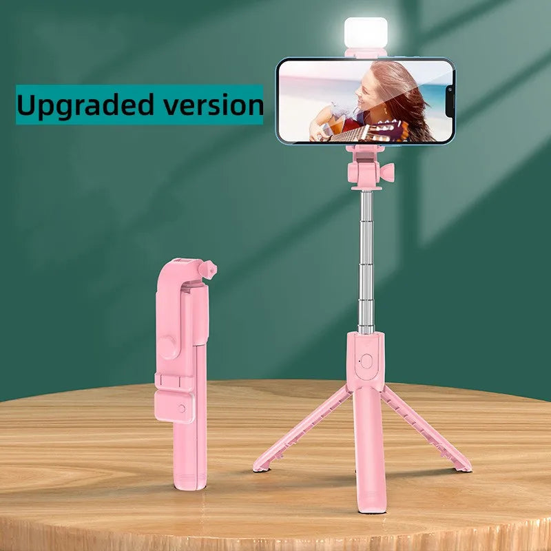 Selfie Stick Wireless Tripod Stand With Light Bluetooth Remote Extendable Portable For IPhone Mobile Phone Live Streaming Travel Peaceful Pleasures Health and Wellness Pink With Lights