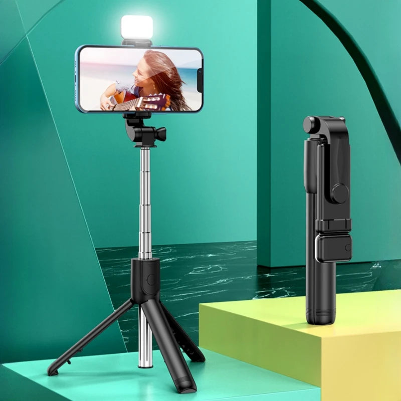 All In One Expandable Portable IPhone Tripod Selfie Stick Selfie Stick With Remote With Detachable BT Wireless Remote Compatible Peaceful Pleasures Health and Wellness