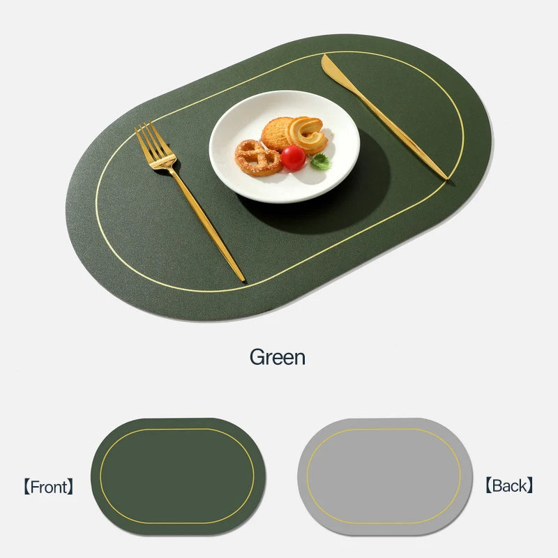 Faux Leather Placemats Double-Sided Color Oval Design Home Decor Kitchen Dining Table Placemats Heat Resistant pad Peaceful Pleasures Health and Wellness green 45x30 cm Oval