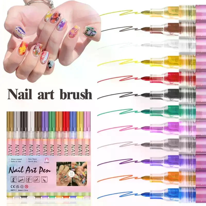 Nail Art Graffiti Pens – Quick-Dry 3D Dot Liner Set (1 or 12pc)