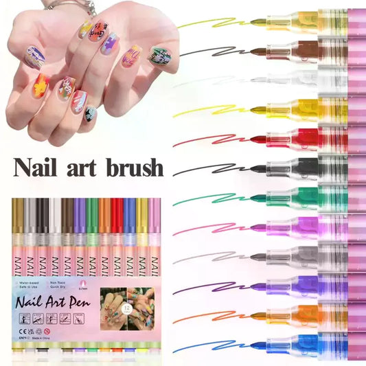 Nail Art Graffiti Pens – Quick-Dry 3D Dot Liner Set (1 or 12pc) Nail Art Pens Oasis Select