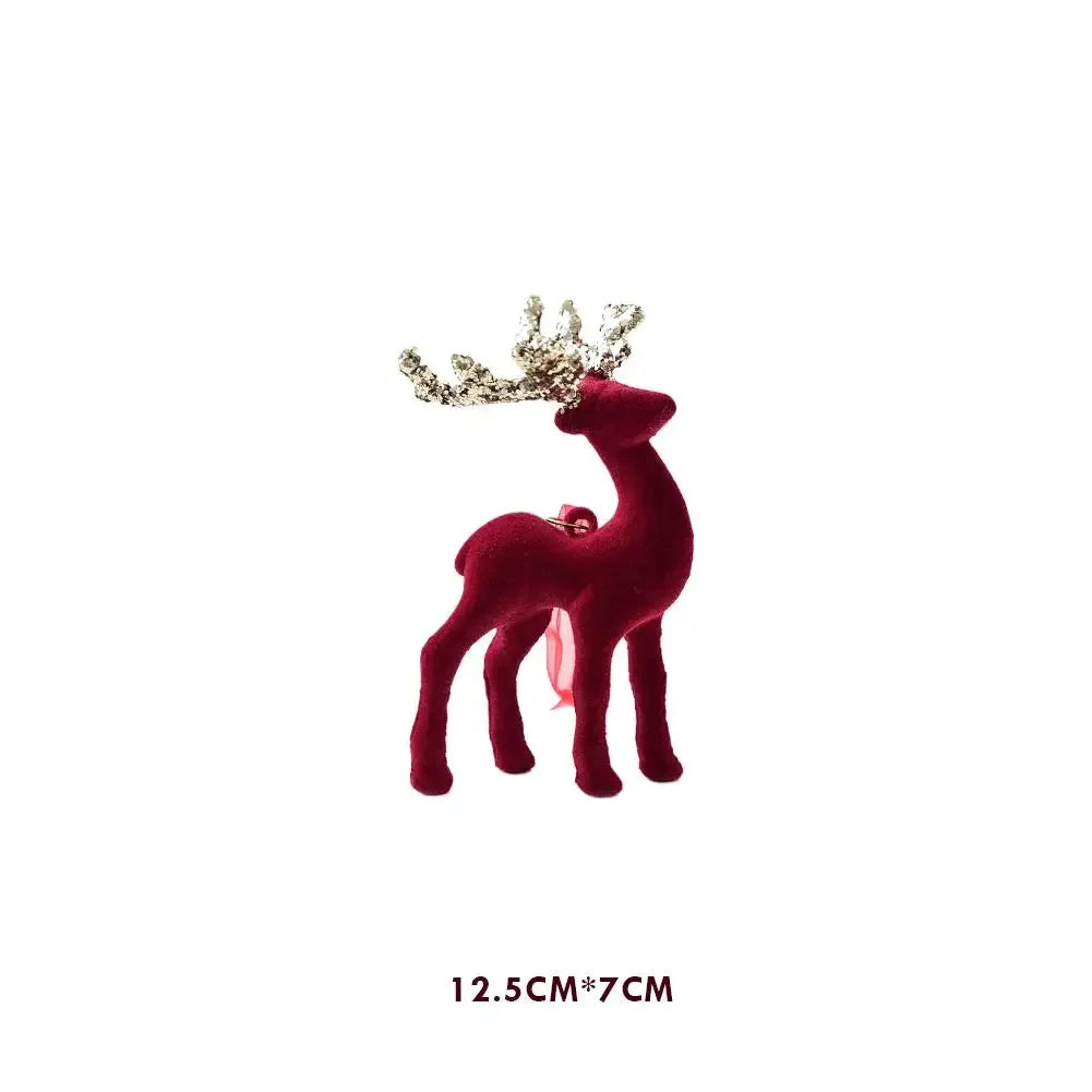 1PCS House Tabletop Decor Hanging Baubles Flocking Mini Deer Pendant Elk Christmas Reindeer Deer Ornaments Decorations Peaceful Pleasures Health and Wellness 08