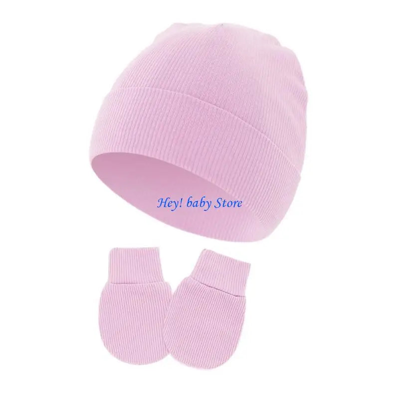 Newborn Baby Bonnet Hat & Anti-Scratch Mittens Set | Cotton