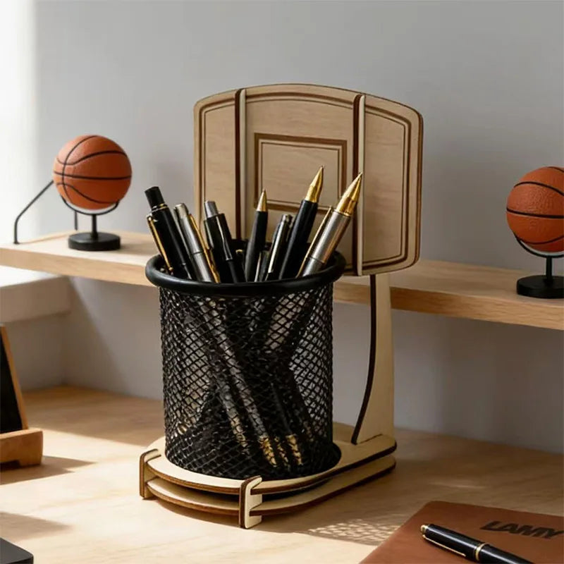 Wooden Multi-functional Assembled Basketball Hoop, Pen Holder, Stationery Storage, Office, Study, Entertainment Storage Tool Box Peaceful Pleasures Health and Wellness