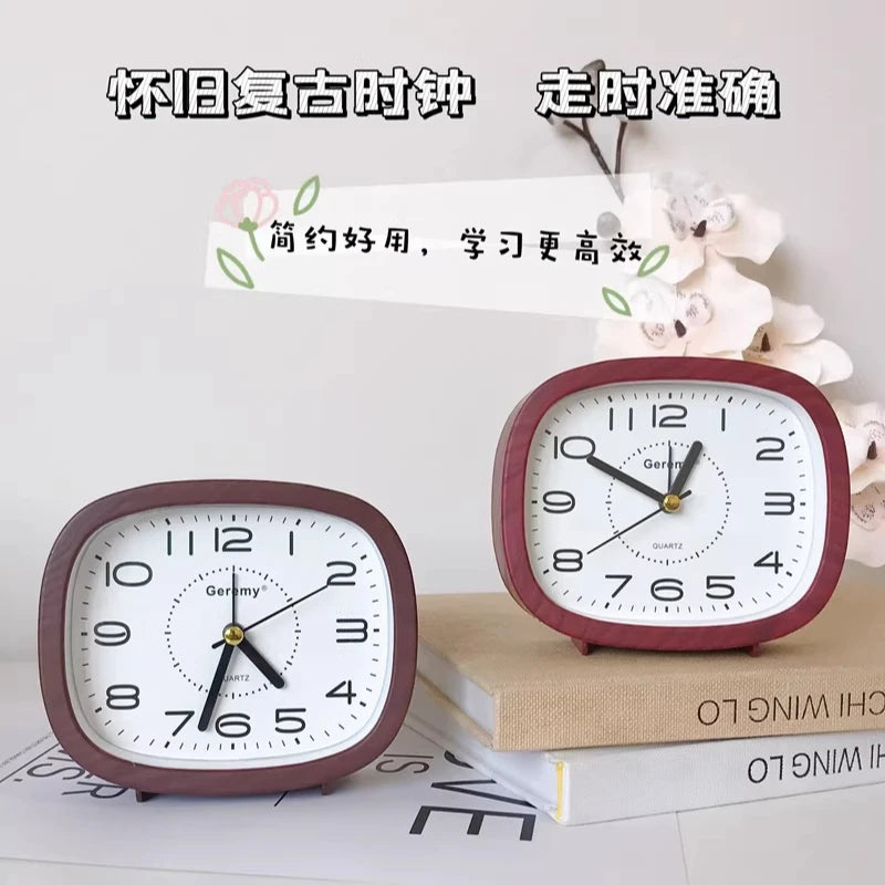 Simple retro imitation wood grain alarm clock - home desktop square clock ornament - student large digit bedside clock Peaceful Pleasures Health and Wellness