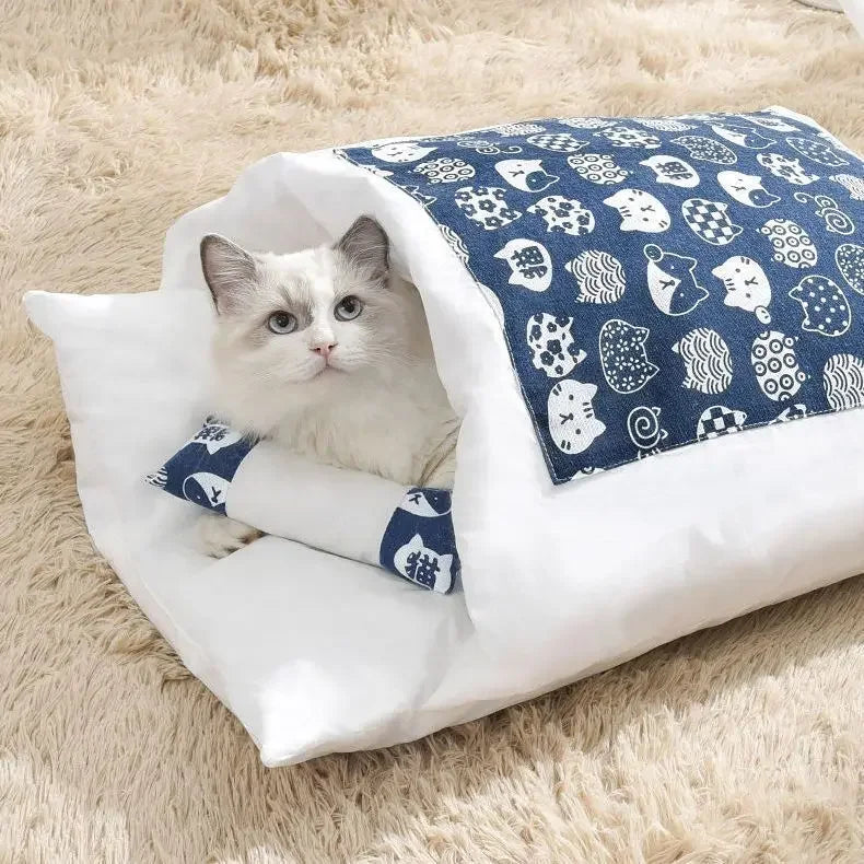 Kawaii Cat Cave Bed | Removable Cover | 100% Cotton | S/M/L