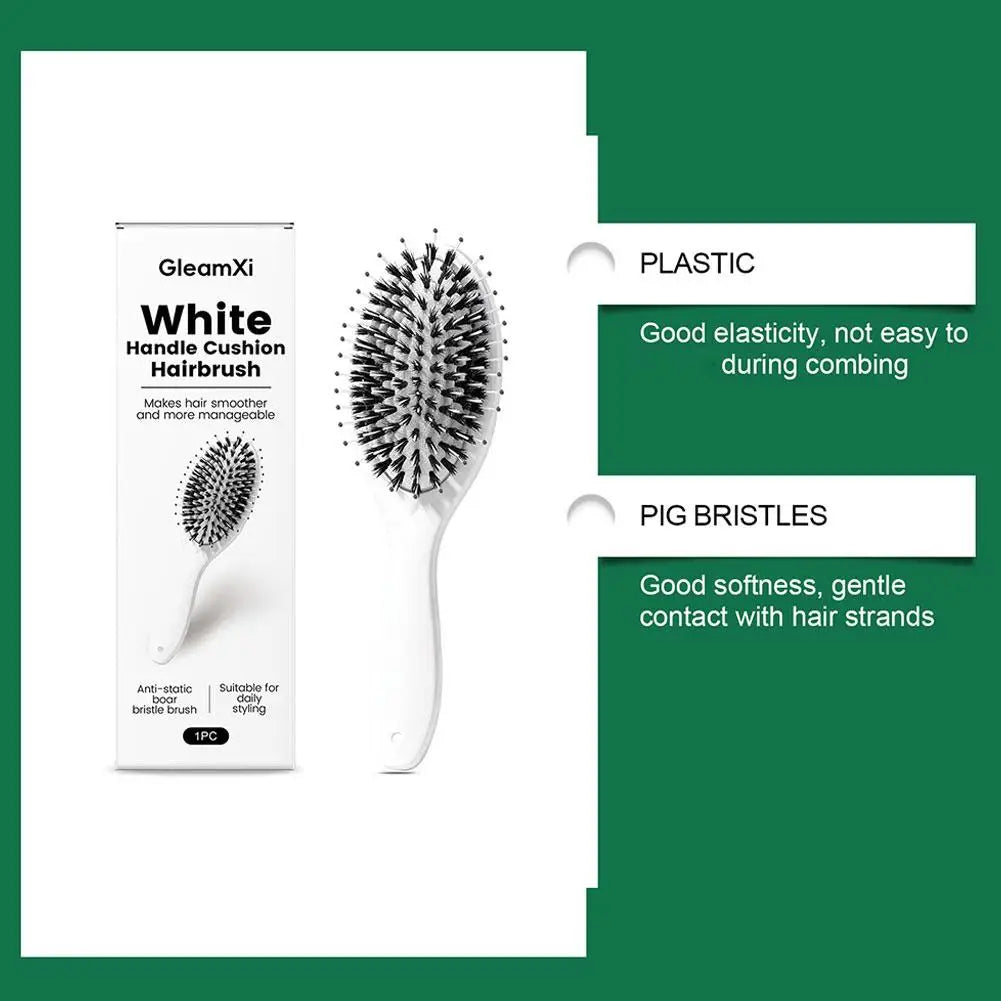 Boar Bristle Hair Brush – Cushion Base Scalp Massager & Detangler