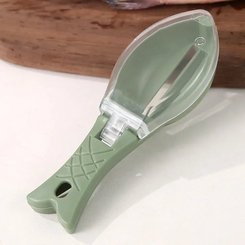 Fish Scales Graters Scraper Fish Cleaning Tool Scraping Scales Device with Cover Home Kitchen Cooking Fish Tool Kitchen Tools Peaceful Pleasures Health and Wellness Green