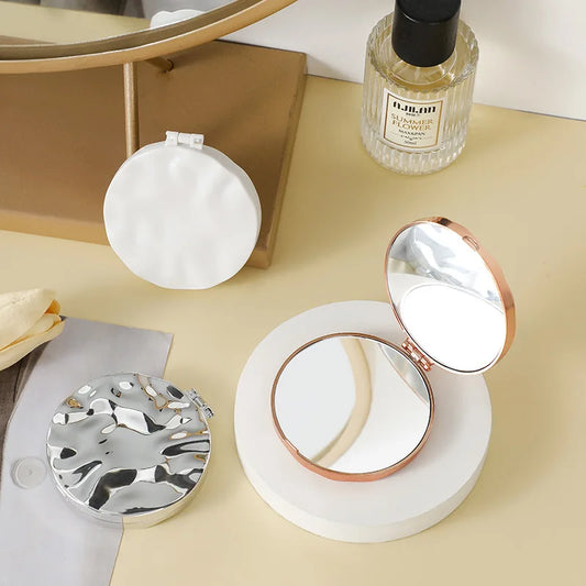 Double-Sided Foldable Compact Makeup Mirror | Round Vanity Compact Vanity Mirror Oasis Select