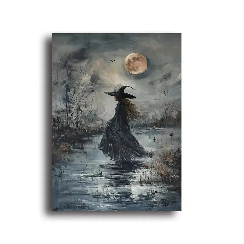 Retro Witch Halloween Canvas Wall Art Print – Witchcraft Decor Canvas Wall Art Peaceful Pleasures Health and Wellness ZLH5116 70x100cm No Frame