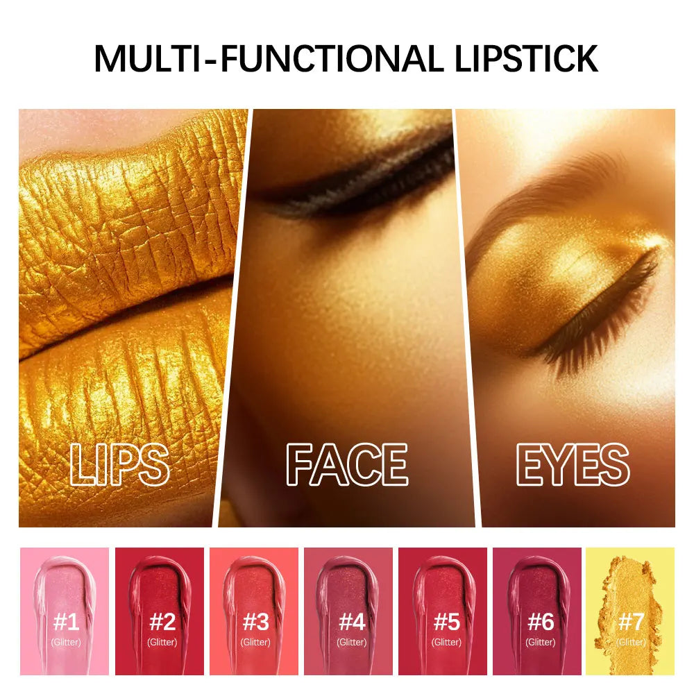 Shimmer Gold Lipstick Metallic Glitter Sexy Lipsticks Long Lasting Batom Waterproof Cosmetic Gold Brick Tube Design Gift 3.5g Peaceful Pleasures Health and Wellness