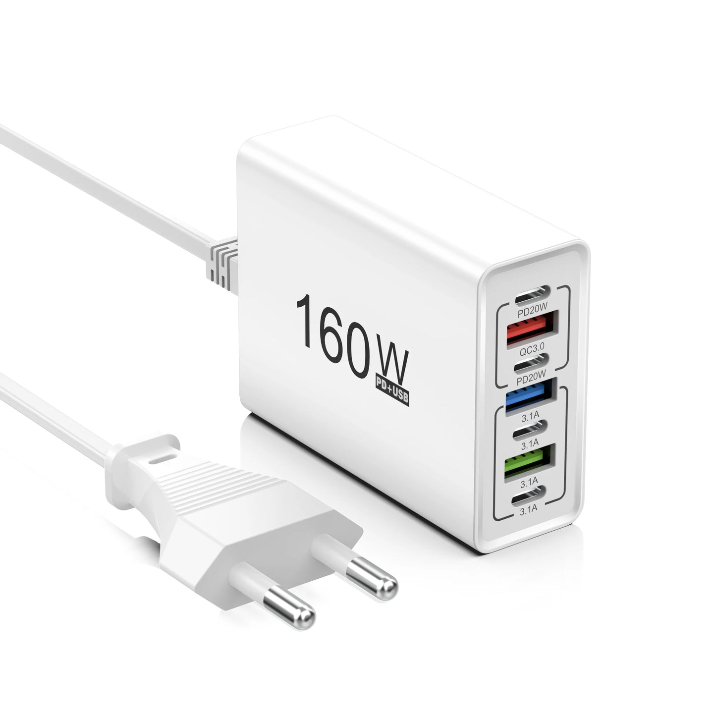 160W 7-Port USB-C PD Fast Charger Wall Adapter | EU & US