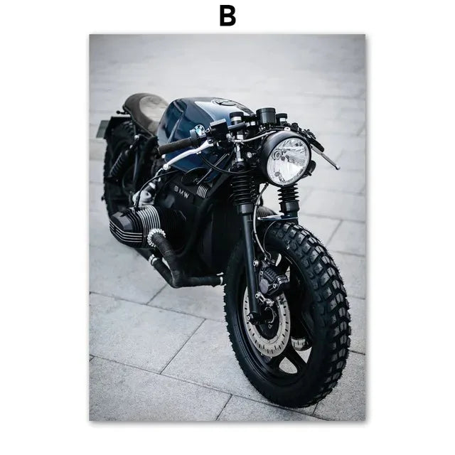 Black & White Motorcycle Canvas Wall Art | Modern Unframed Poster