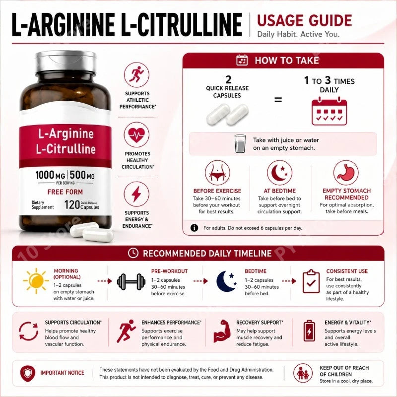 L-Arginine L-Citrulline 1500mg Pills – Non-GMO, Gluten Free