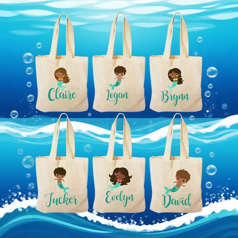 Personalized Mermaid Canvas Tote Bag | Custom Kids Party Gift Personalized Tote Bag Peaceful Pleasures Health and Wellness