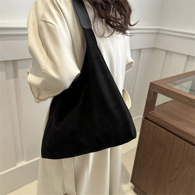 Large-capacity Retro Matte Handbag for Women New Autumn and Winter Suede Single-shoulder Bag New and High-end Commuter Tote Bag Peaceful Pleasures Health and Wellness