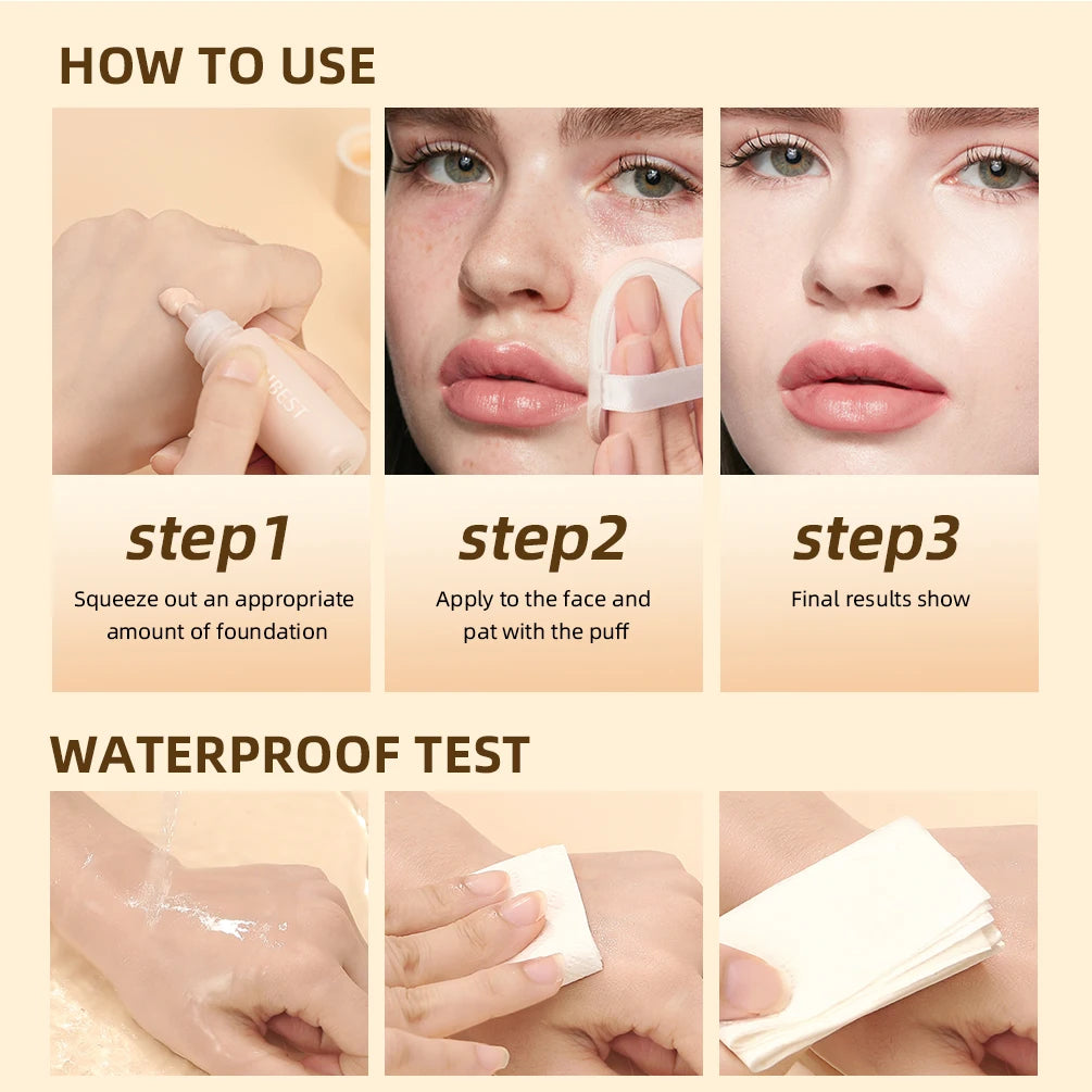 QIBEST Liquid Foundation Long-Lasting Waterproof Face Base Cream High Coverage Contour Concealer Moisturizing Makeup For Face Peaceful Pleasures Health and Wellness