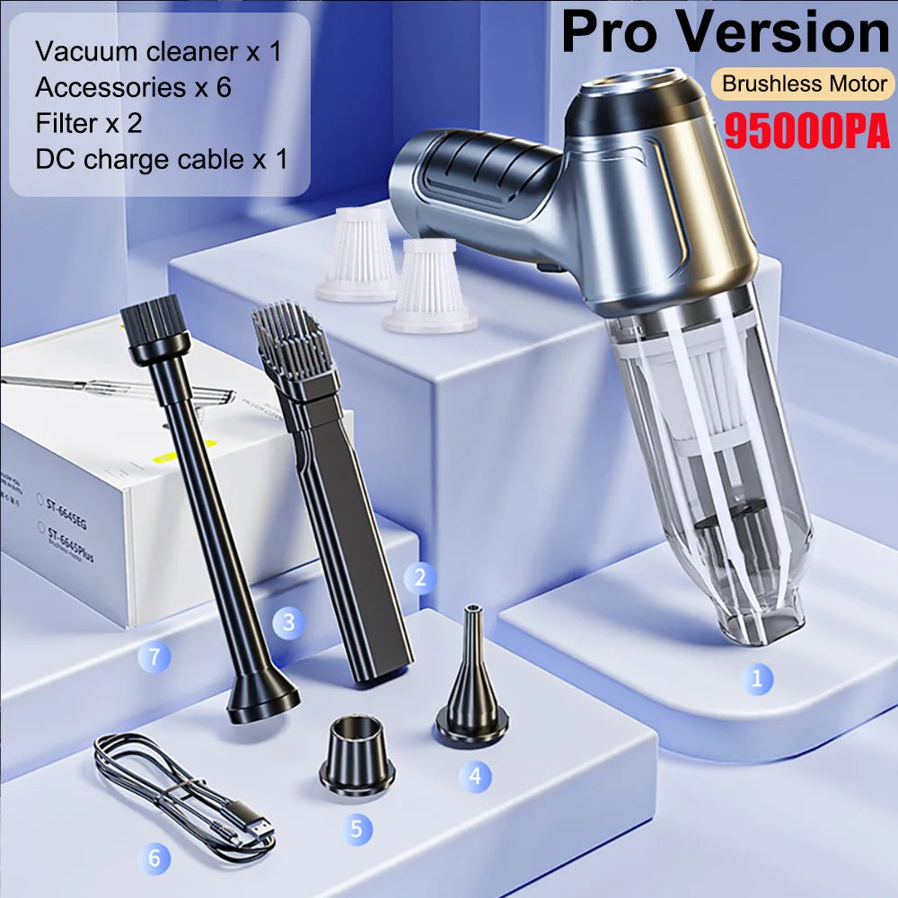 Car Vacuum Cleaner 95000PA Strong Suction Handheld Wireless Vacuum Cleaner for Car Household Portable Vacuum Cleaner Blower Peaceful Pleasures Health and Wellness Pro Version 2Filter