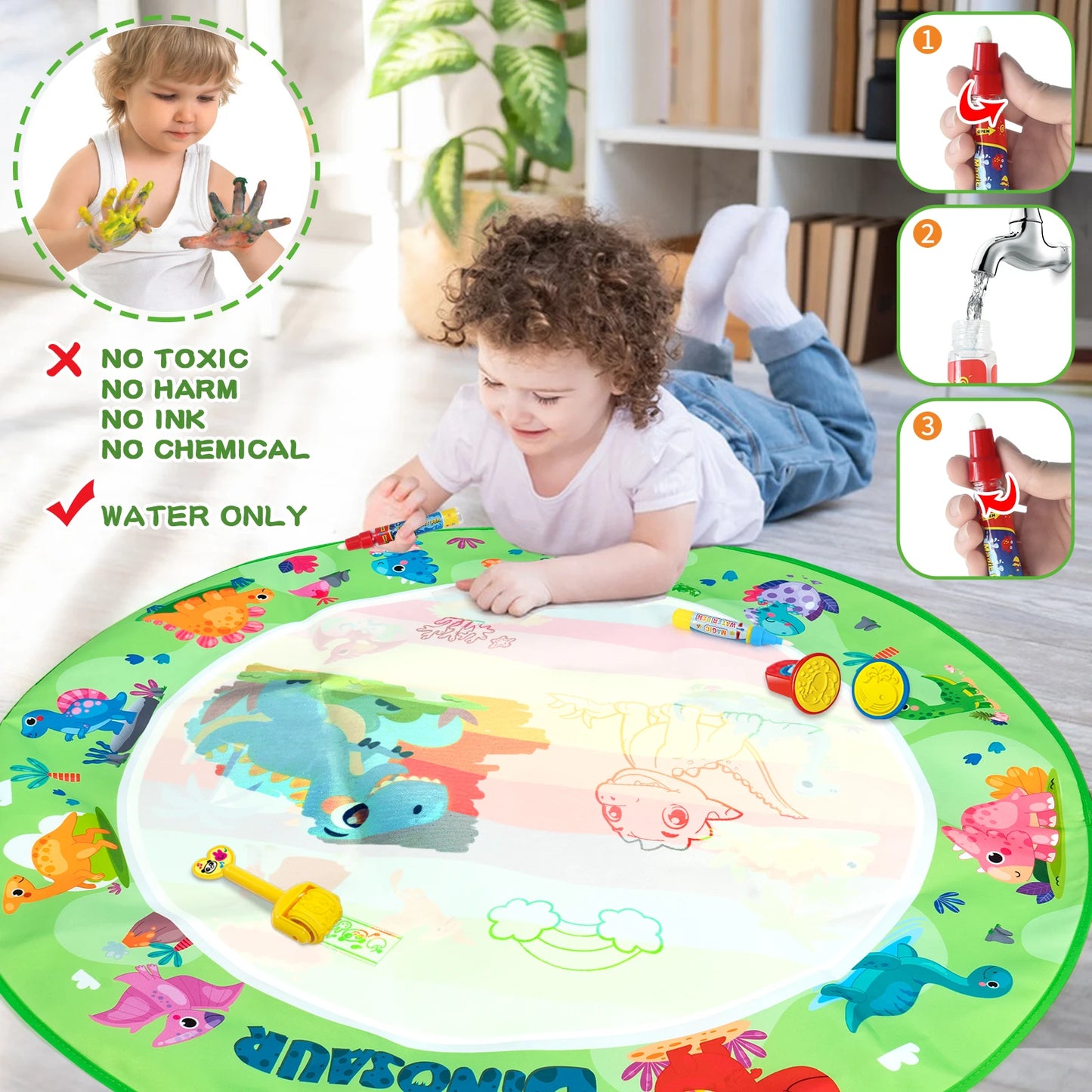 Kids Magic Water Drawing Mat Coloring Doodle Reusable Pens Painting