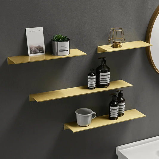 Modern Brushed Metal Dual Tier Bathroom Wall Shelf | Gold Black Bathroom Wall Shelf Peaceful Pleasures Health and Wellness