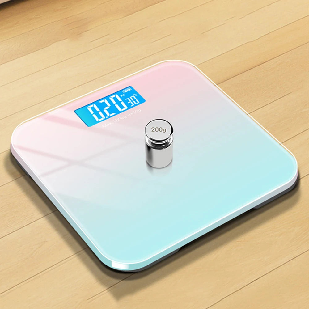 Digital Bathroom Scale 7 Styles Intelligent LCD Display High-Strength Weighing Scales with Temperature Feature Weight management Peaceful Pleasures Health and Wellness Gradient Pink