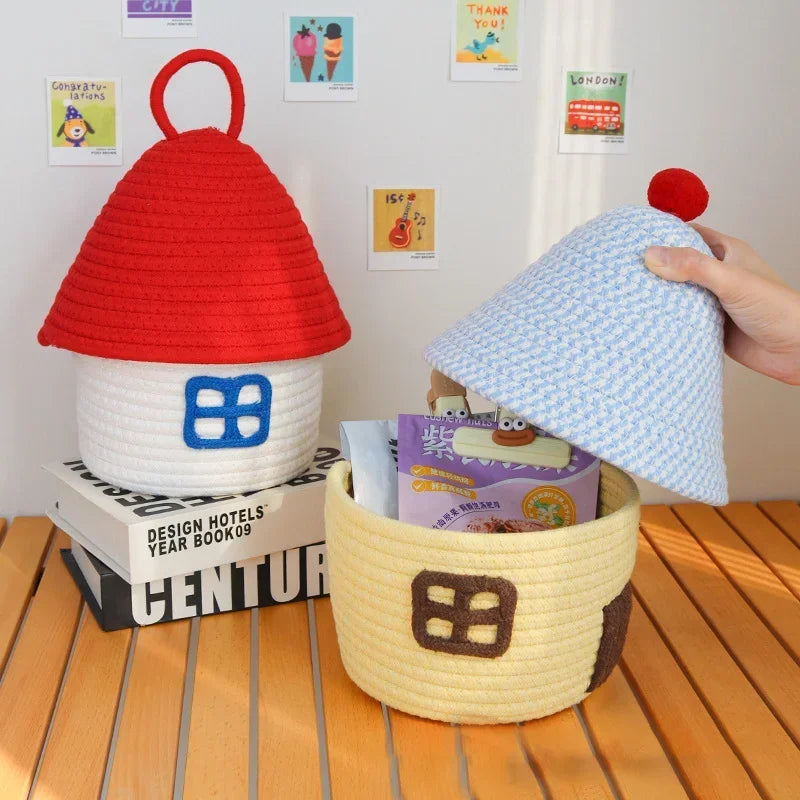 New Storage Basket Cute Desktop Sundries Cosmetics Storage Box Gift Basket for Small Thing Handwoven Desk Organizer Peaceful Pleasures Health and Wellness