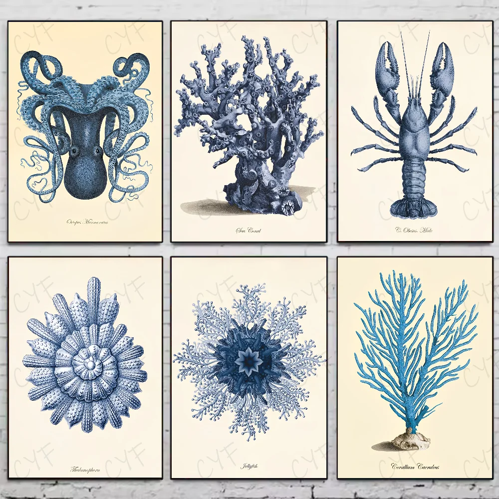 Blue Sea Creature Coral Shrimp Poster HD art sticky wall waterproof home living room bedroom bar aesthetic decoration Peaceful Pleasures Health and Wellness