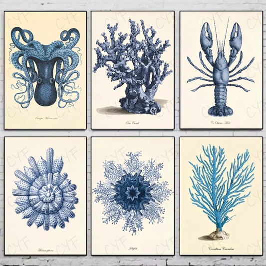 Blue Sea Creature Coral Shrimp Poster HD art sticky wall waterproof home living room bedroom bar aesthetic decoration Peaceful Pleasures Health and Wellness