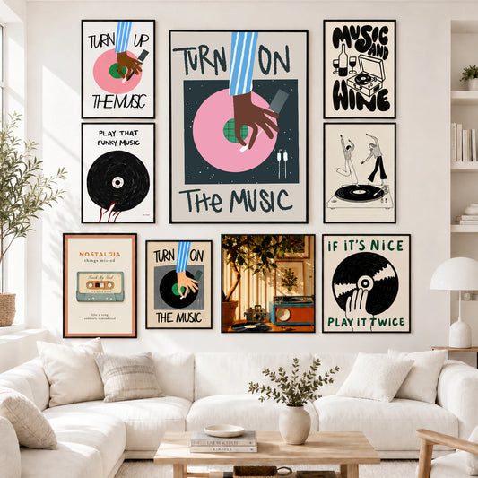 Vintage Vinyl Pink Record Turn On The Music Wall Art Prints Canvas Painting Poster Picture For Living Bed Room Home Decor Peaceful Pleasures Health and Wellness