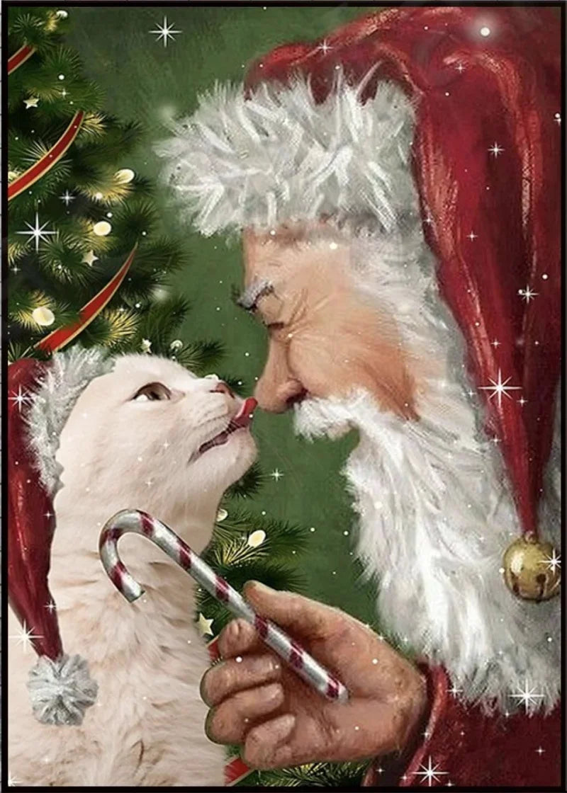Funny Christmas Cat Vintage Canvas Poster | Retro Wall Art Print Canvas Wall Art Print Peaceful Pleasures Health and Wellness ZLH5541 100x150cm No Frame