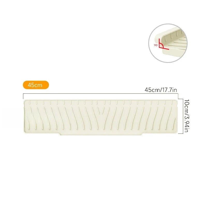 Draining Mat for Kitchen Sink,Silicone Splash Guard, Protects Sinks from Splashing, Dish Soap Dispenser & Sponge Holder Mat Peaceful Pleasures Health and Wellness L45W10cm white silicone