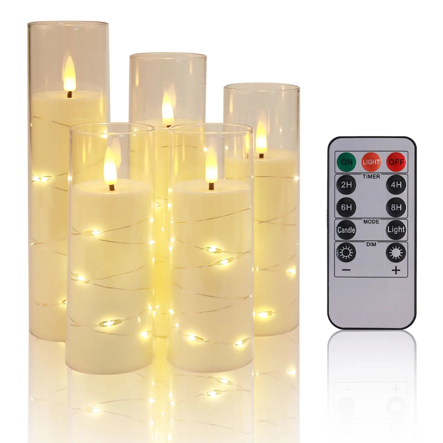 Flickering Flameless LED Pillar Candle Lights with Remote & Embedded Star String for Wishing Wedding Christmas Party Home Decor Peaceful Pleasures Health and Wellness 5pcs per set 2 set