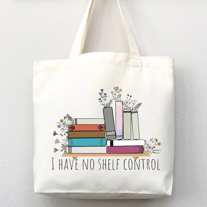 "I Have No Shelf Control" Funny Canvas Tote Bag | Book Lover Gift Canvas Tote Bag Peaceful Pleasures Health and Wellness tote bag 45x34x10cm