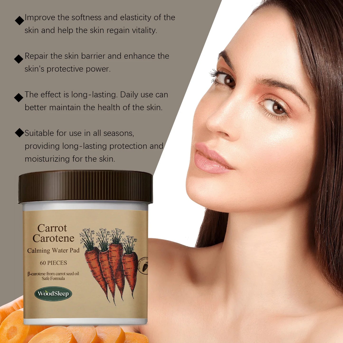 60-Pack Carrot Carotene Face Cleansing Pads | Pore Purifying